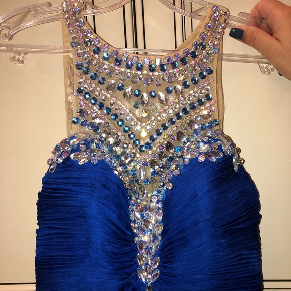 Rachel Allan- Royal blue empire jewel prom dress - Picture 5 of 8